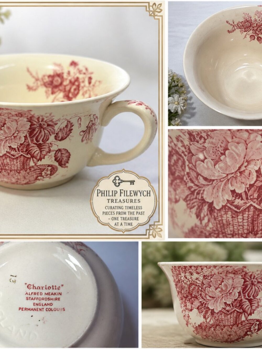 SC-01-Vintage Alfred Meakin Charlotte Floral Soup Cup English Cottage Style Tabl